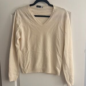 Saks Fifth Avenue CASHMERE Cream V-Neck Sweater